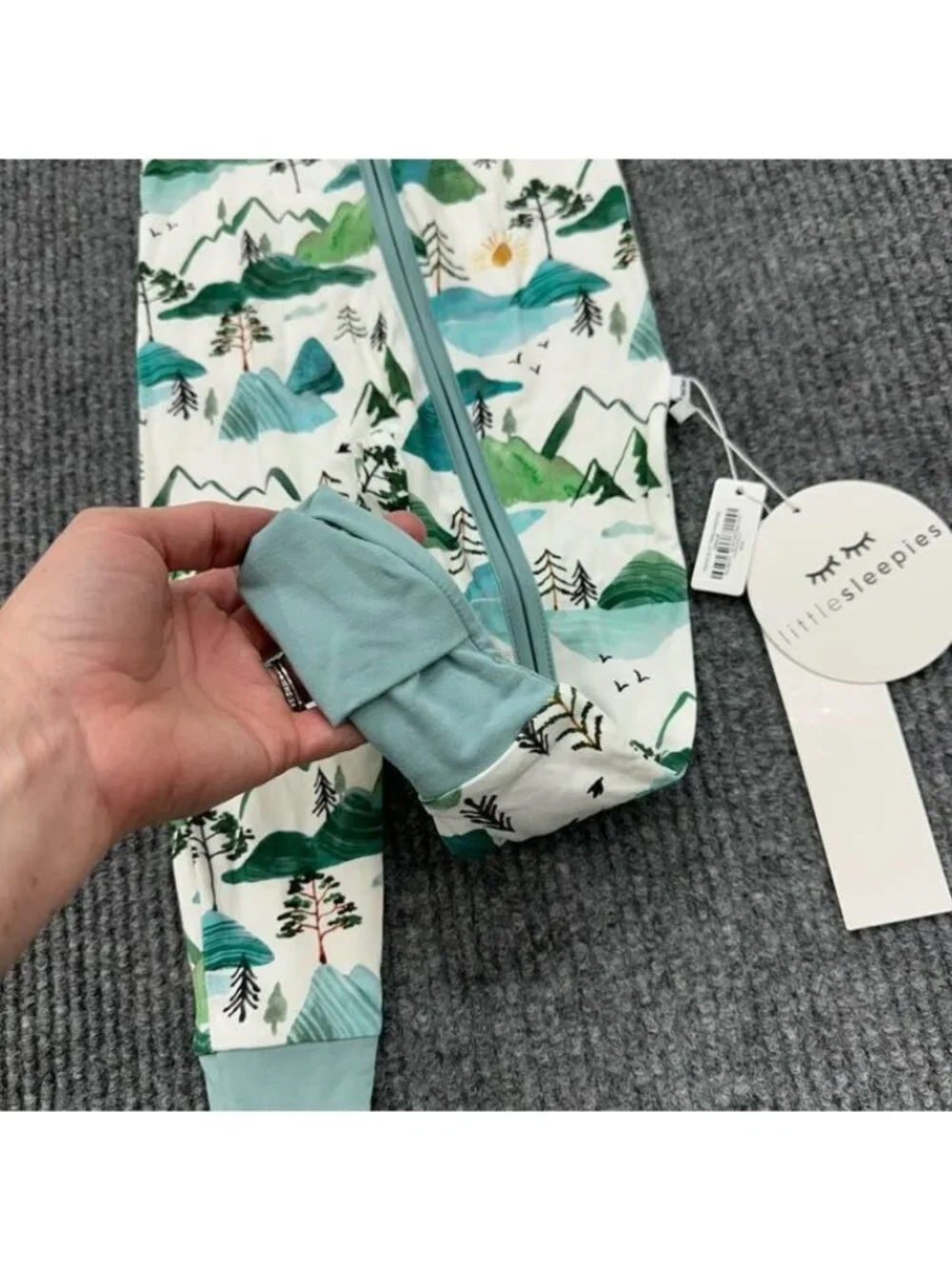 Little Sleepies Romper Bamboo Zippy Tree Mountain Mist Print sz 12-18 Months NEW
